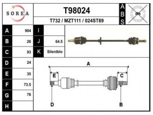 EAI T98024 kardaninis velenas 
 Ratų pavara -> Kardaninis velenas
F02325400