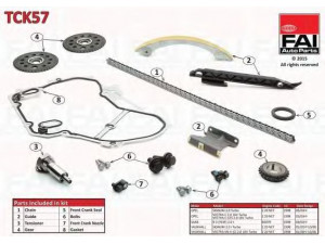 FAI AutoParts TCK57 pavaros grandinės komplektas 
 Variklis -> Variklio uždegimo laiko reguliavimo kontrolė -> Sinchronizavimo grandinė/įtempiklis/kreiptuvas -> Pavaros grandinės komplektas
24461834