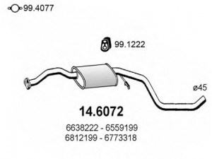 ASSO 14.6072 vidurinis duslintuvas 
 Išmetimo sistema -> Duslintuvas
1019404, 1101694, 6559199, 6638222
