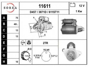 EAI 11611 starteris 
 Elektros įranga -> Starterio sistema -> Starteris
ADU9363, NAD10001, NAD10030, NAD10041
