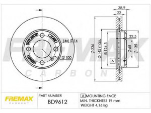 FREMAX BD-9612 stabdžių diskas 
 Stabdžių sistema -> Diskinis stabdys -> Stabdžių diskas
1S0 615 301 E