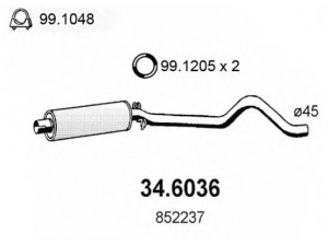 ASSO 34.6036 vidurinis duslintuvas 
 Išmetimo sistema -> Duslintuvas
852053, 852237, 854184, 90200512