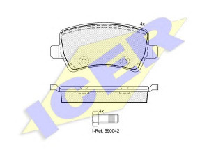 ICER 181776 stabdžių trinkelių rinkinys, diskinis stabdys 
 Techninės priežiūros dalys -> Papildomas remontas
1 426 143, 1 426 144, 1 439 866