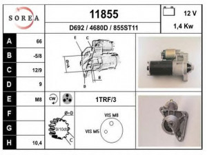 EAI 11855 starteris 
 Elektros įranga -> Starterio sistema -> Starteris
5802G2, 5802L9, 5802M0