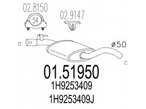 MTS 01.51950 vidurinis duslintuvas 
 Išmetimo sistema -> Duslintuvas
1H9253409, 1H9253409A, 1H9253409H