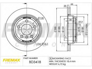 FREMAX BD-3418 stabdžių diskas 
 Dviratė transporto priemonės -> Stabdžių sistema -> Stabdžių diskai / priedai
3411 6 793 243, 3421 6 864 900