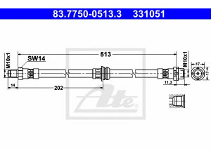 ATE 83.7750-0513.3 stabdžių žarnelė 
 Stabdžių sistema -> Stabdžių žarnelės
34 30 3 411 444