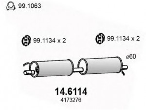 ASSO 14.6114 vidurinis duslintuvas 
 Išmetimo sistema -> Duslintuvas
1518349, 4055987, 4173276, 4797519