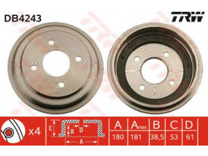 TRW DB4243 stabdžių būgnas 
 Stabdžių sistema -> Būgninis stabdys -> Stabdžių būgnas
432065F011, 432065F013