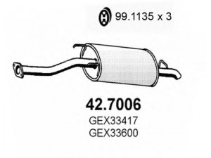 ASSO 42.7006 galinis duslintuvas 
 Išmetimo sistema -> Duslintuvas
GEX33417, GEX33600, WCG101890, WCG101890EVA