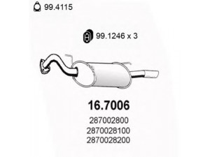ASSO 16.7006 galinis duslintuvas 
 Išmetimo sistema -> Duslintuvas
287002800, 2870028000, 2870028002