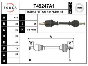 EAI T49247A1 kardaninis velenas 
 Ratų pavara -> Kardaninis velenas
8200535798, 8200535799, 8200543868
