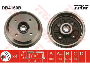 TRW DB4160B stabdžių būgnas 
 Stabdžių sistema -> Būgninis stabdys -> Stabdžių būgnas
424734