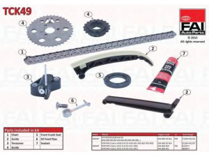 FAI AutoParts TCK49 pavaros grandinės komplektas 
 Variklis -> Variklio uždegimo laiko reguliavimo kontrolė -> Sinchronizavimo grandinė/įtempiklis/kreiptuvas -> Pavaros grandinės komplektas
6609970094