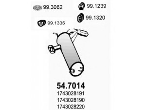 ASSO 54.7014 galinis duslintuvas 
 Išmetimo sistema -> Duslintuvas
1743022160, 1743022161, 1743028190