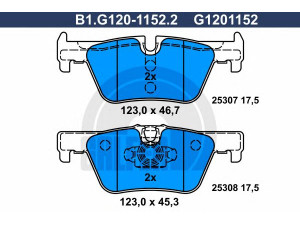 GALFER B1.G120-1152.2 stabdžių trinkelių rinkinys, diskinis stabdys 
 Techninės priežiūros dalys -> Papildomas remontas
34 21 6 850 569, 34 21 6 873 093