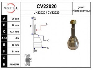 EAI CV22020K jungčių komplektas, kardaninis velenas 
 Ratų pavara -> Sujungimai/komplektas
FT-03-02