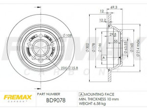 FREMAX BD-9078 stabdžių diskas 
 Stabdžių sistema -> Diskinis stabdys -> Stabdžių diskas
30769058
