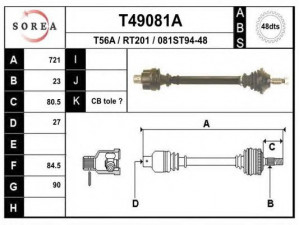 EAI T49081A kardaninis velenas 
 Ratų pavara -> Kardaninis velenas
7700716847, 7700743947, 7700853931
