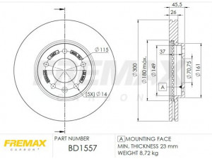 FREMAX BD-1557 stabdžių diskas 
 Stabdžių sistema -> Diskinis stabdys -> Stabdžių diskas
569070, 569076, 569082, 13502051