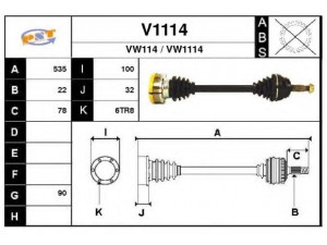SNRA V1114 kardaninis velenas 
 Ratų pavara -> Kardaninis velenas
191407271AC, 191407271F, 191407271FX