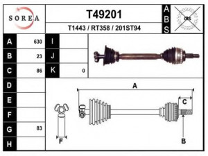 EAI T49201 kardaninis velenas 
 Ratų pavara -> Kardaninis velenas
7711134956, 8200065334, 8200070949