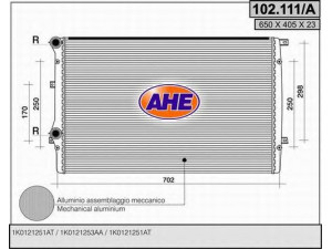 AHE 102.111/A radiatorius, variklio aušinimas 
 Aušinimo sistema -> Radiatorius/alyvos aušintuvas -> Radiatorius/dalys
1K0121251AT