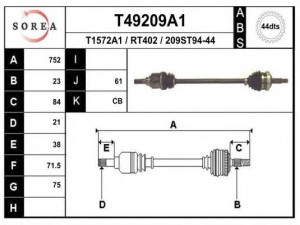 EAI T49209A1 kardaninis velenas 
 Ratų pavara -> Kardaninis velenas
8200174903, 8200176931