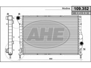 AHE 109.352 radiatorius, variklio aušinimas 
 Aušinimo sistema -> Radiatorius/alyvos aušintuvas -> Radiatorius/dalys
46743393