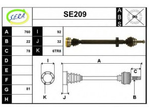 SERA SE209 kardaninis velenas 
 Ratų pavara -> Kardaninis velenas
6K0407272A, 6K0407272L