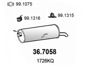 ASSO 36.7058 galinis duslintuvas 
 Išmetimo sistema -> Duslintuvas
1726KQ, 1730KN