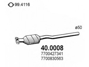 ASSO 40.0008 katalizatoriaus keitiklis 
 Išmetimo sistema -> Katalizatoriaus keitiklis
7700411757, 7700427341, 7700830563