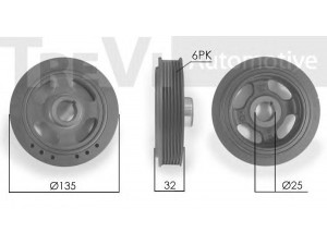 TREVI AUTOMOTIVE PC1097 skriemulys, alkūninis velenas 
 Diržinė pavara -> Dirželio skriemulys
134700D040, 1347022040, 1347022041