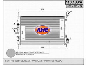 AHE 110.133/A radiatorius, variklio aušinimas 
 Aušinimo sistema -> Radiatorius/alyvos aušintuvas -> Radiatorius/dalys
2S718005AD