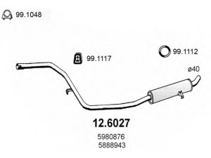 ASSO 12.6027 vidurinis duslintuvas 
 Išmetimo sistema -> Duslintuvas
50030000, 5888943, 5956862, 5980876