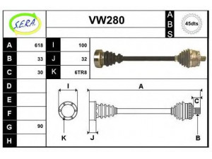 SERA VW280 kardaninis velenas 
 Ratų pavara -> Kardaninis velenas
8E0501203B, 8E0501203BX