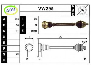 SERA VW295 kardaninis velenas 
 Ratų pavara -> Kardaninis velenas
2K0407272E, 2K0407272EX