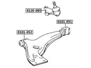 ASVA 0101-051 valdymo svirties/išilginių svirčių įvorė 
 Ašies montavimas/vairavimo mechanizmas/ratai -> Valdymo svirtis/pasukamosios svirties sujungimas -> Montavimas/sutvirtinimas
48655-16010, 48068-16040, 48068-16060