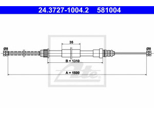 ATE 24.3727-1004.2 trosas, stovėjimo stabdys 
 Stabdžių sistema -> Valdymo svirtys/trosai
77 04 001 812