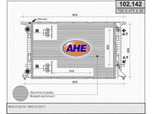 AHE 102.142 radiatorius, variklio aušinimas 
 Aušinimo sistema -> Radiatorius/alyvos aušintuvas -> Radiatorius/dalys
8K0121251L