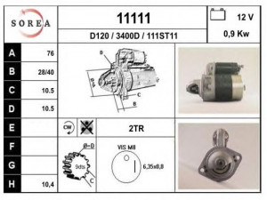 EAI 11111 starteris 
 Elektros įranga -> Starterio sistema -> Starteris
530006, 533051, 533052, 536611