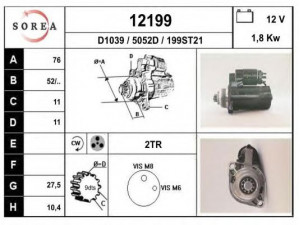 EAI 12199 starteris 
 Elektros įranga -> Starterio sistema -> Starteris
99660410300, 99660410400