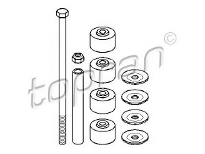 TOPRAN 202 418 skersinio stabilizatoriaus komplektas 
 Ašies montavimas/vairavimo mechanizmas/ratai -> Stabilizatorius/fiksatoriai -> Pasukimo trauklė
16 03 148, 90009367