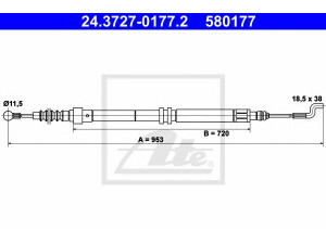 ATE 24.3727-0177.2 trosas, stovėjimo stabdys 
 Stabdžių sistema -> Valdymo svirtys/trosai
7D0 609 701 A, 7D0 609 701 B, 7D0 609 701 D