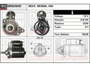 DELCO REMY DRS2600 starteris 
 Elektros įranga -> Starterio sistema -> Starteris
055911023H, 055911023HX, 055911023K