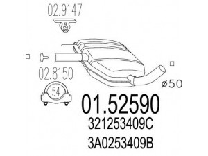 MTS 01.52590 vidurinis duslintuvas 
 Išmetimo sistema -> Duslintuvas
321253409C, 357253409C, 3A0253409B