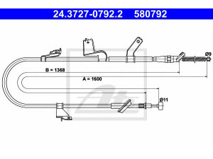 ATE 24.3727-0792.2 trosas, stovėjimo stabdys 
 Stabdžių sistema -> Valdymo svirtys/trosai
47 09 863, 93195341, 54401-51K00