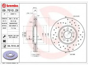 BREMBO 09.7010.2X stabdžių diskas 
 Stabdžių sistema -> Diskinis stabdys -> Stabdžių diskas
1J0615301, 1J0615301C, 1J0615301K