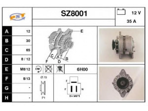 SNRA SZ8001 kintamosios srovės generatorius 
 Elektros įranga -> Kint. sr. generatorius/dalys -> Kintamosios srovės generatorius
A1T31471, A1T32371, A1T33371, 3140072011