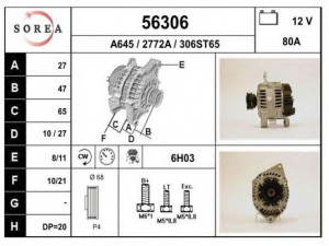 EAI 56306 kintamosios srovės generatorius 
 Elektros įranga -> Kint. sr. generatorius/dalys -> Kintamosios srovės generatorius
7701352116